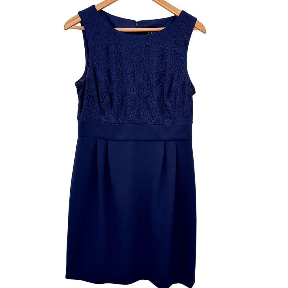Chelsea Rose Navy Blue Sleeveless Mini Dress Lace Overlay bodice Size 8 Stretch